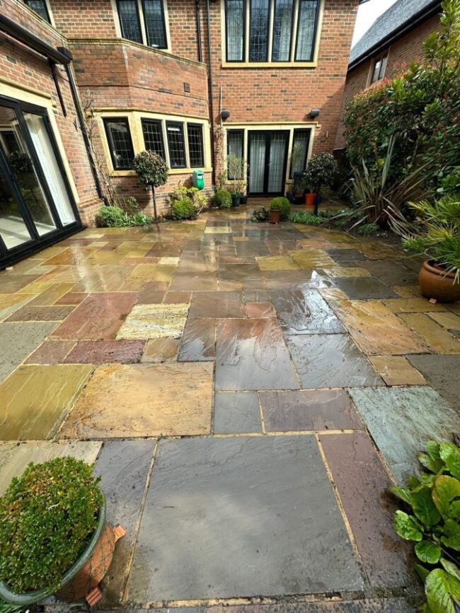 Alfresco patio cleaning Oxfordshire - Indian sandstone pressure washing Abingdon