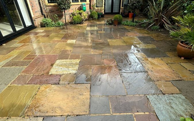 Alfresco patio cleaning Oxfordshire - Indian sandstone pressure washing Abingdon