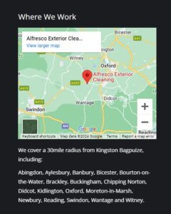 Alfresco exterior cleaning radius map of area we cover