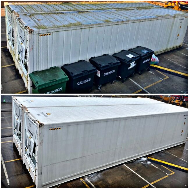 Cleaning algae from container storage