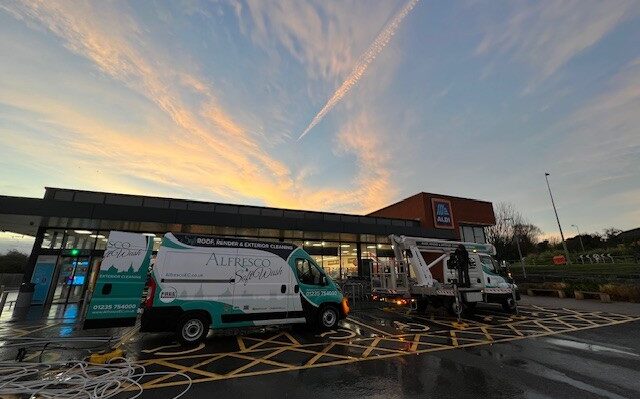 Shop front window cleaning
